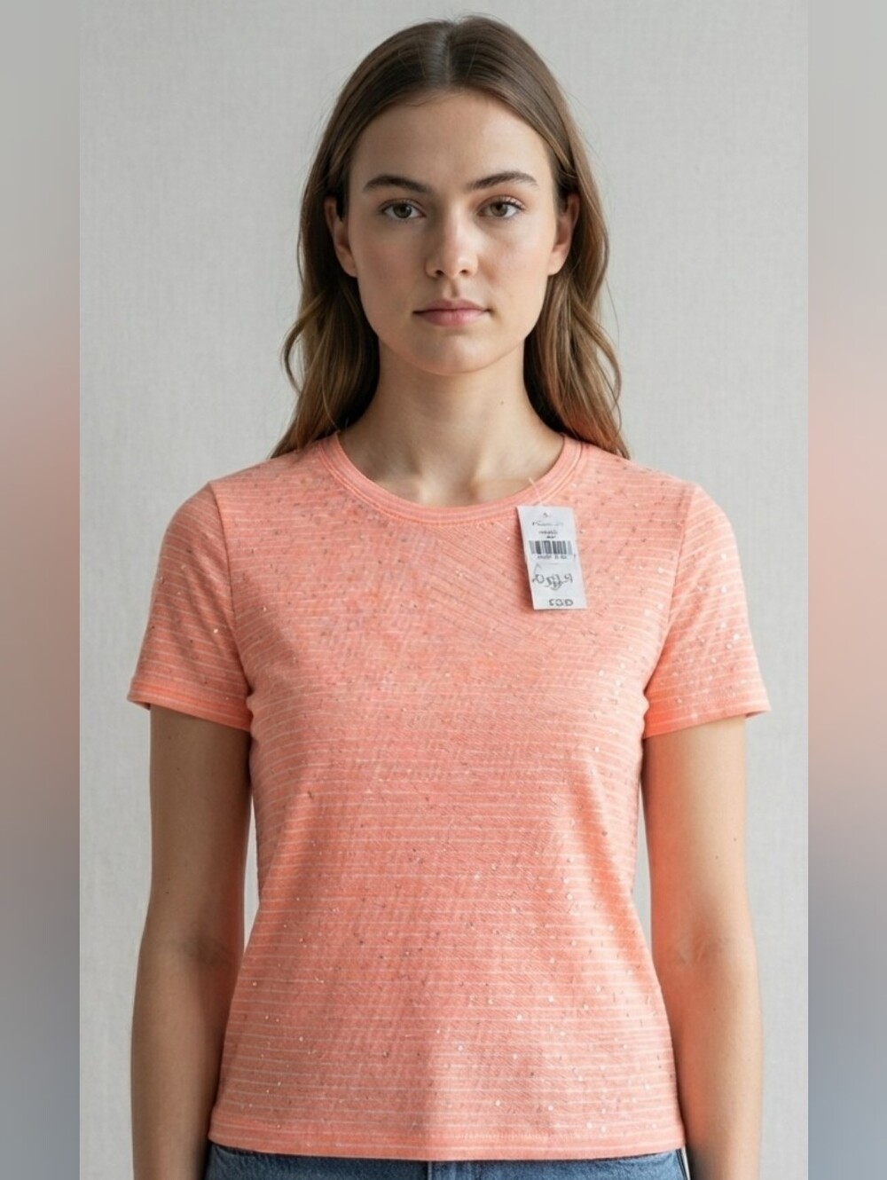 GAP NWT Women's Orange/White Front Sequin Striped Shirt Sz Xs MSRP $29.95